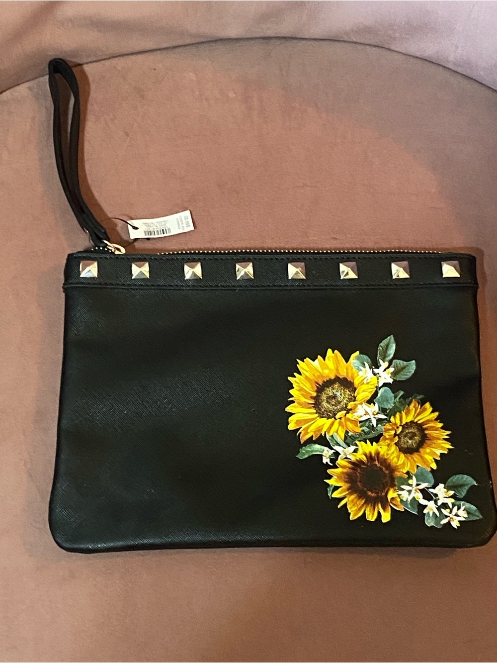 White House Black Market Black Sunflower Studded Wristlet